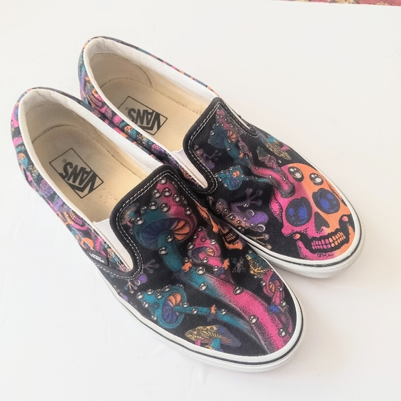 Vans Slip-On Trippy Dip Psychedelic Skull/Frog/Mushroom Men's 11.5 - Picture 3 of 12